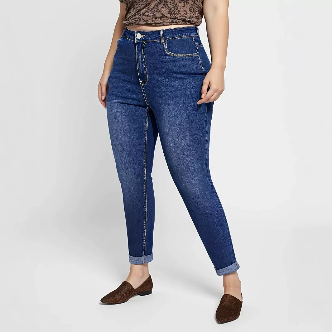 欧美女装胖妹妹时尚牛仔裤女跨境大码小脚裤