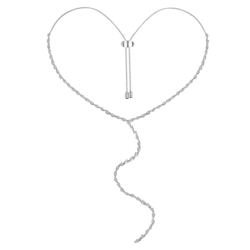 Long Water Drop Pear-shaped Micro-inlaid Zircon Heart Water Drop Y Tassel Long Sweater Chain display picture 1