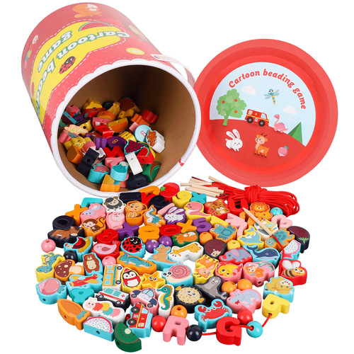 Kindergarten children early education educational threading rope fine motor training teaching aids building blocks large particle beaded toys