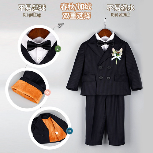 Children's three-piece suit, children's autumn and winter boy's dress, striped baby one-year-old dress, wedding flower girl photography