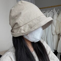 日系棉麻褶皱渔夫帽 慵懒风小帽檐夏天透气麻布盆帽 包裹头 女士