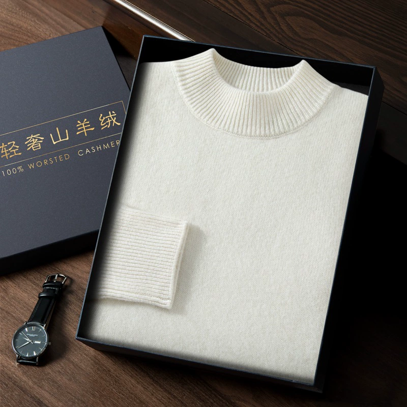 Colored cashmere fashionable knitted sweater, increased thickness, high collar