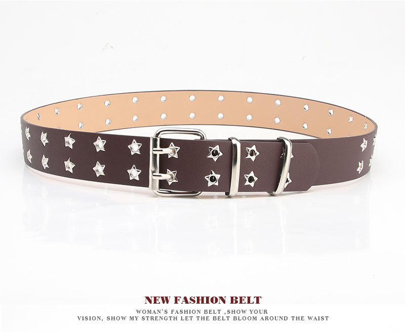 Pu Leather, Iron Material Star Pattern Fashion Star Pu Leather Iron Women'S Leather Belts