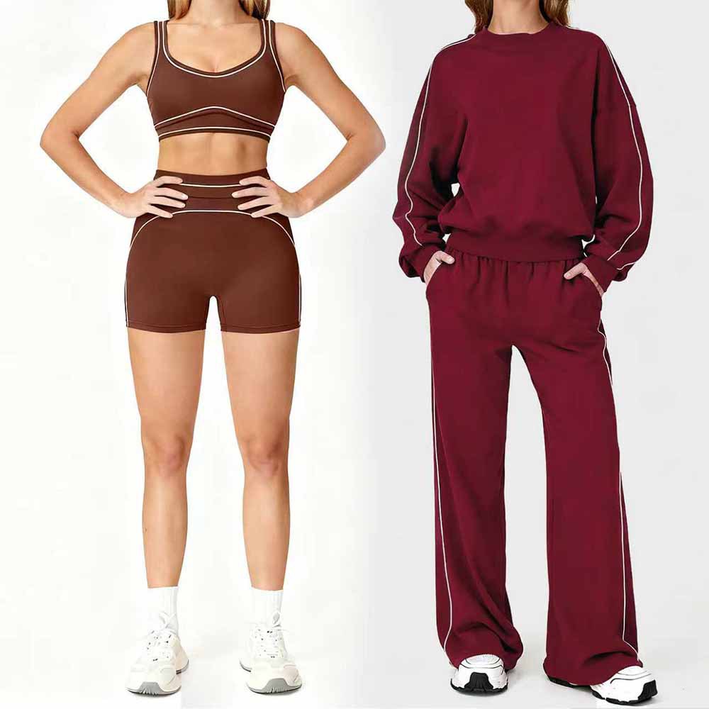 Aiba Casual Autumn and Winter Sweatshirt and Sweatpants Fitness Sportswear Contrasting Line Bra Running Yoga Suit for Women
