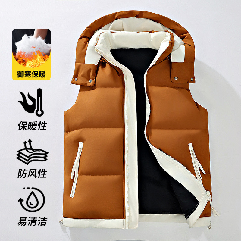 Foreign Trade Cross-Border down Cotton Vest with Detachable Hood and Collar, Loose Trendy Brand Vest Jacket for Spring, Autumn, and Winter, Casual Inner Wear