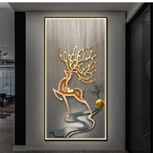 麋鹿玄关入户装饰画进门客厅走廊过道壁画LED灯画玄关高级感挂画