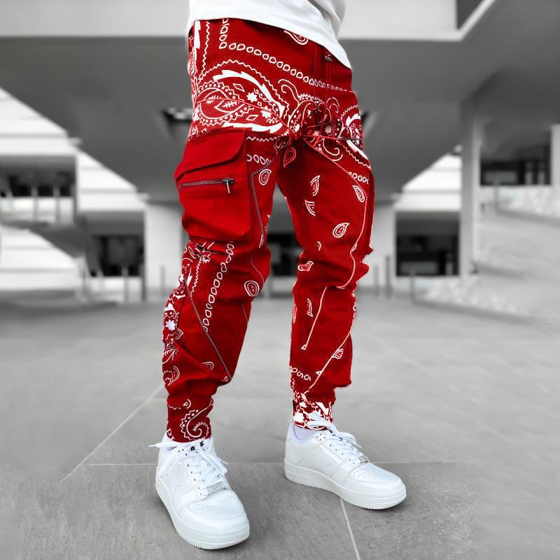 Men's Printed Casual Harem Pants Loose Hip Hop Street Multi Pocket Cargo  Pants