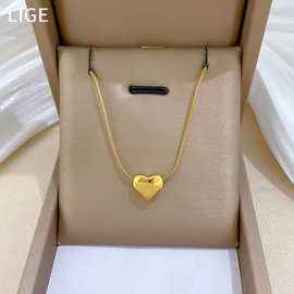 【通体钛钢】轻奢蛇骨链爱心炉内真金项链女ins网红锁骨链配饰品