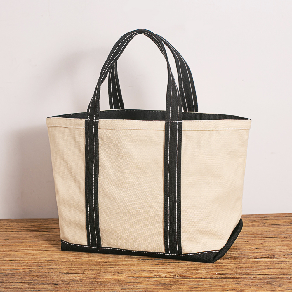 ins風(fēng)休閑手拼色手提帆布包 大容量單肩工裝帆布袋批發(fā)定制LOGO