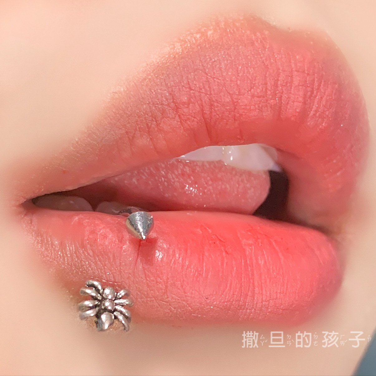 Pointed labret stud close-up product detail