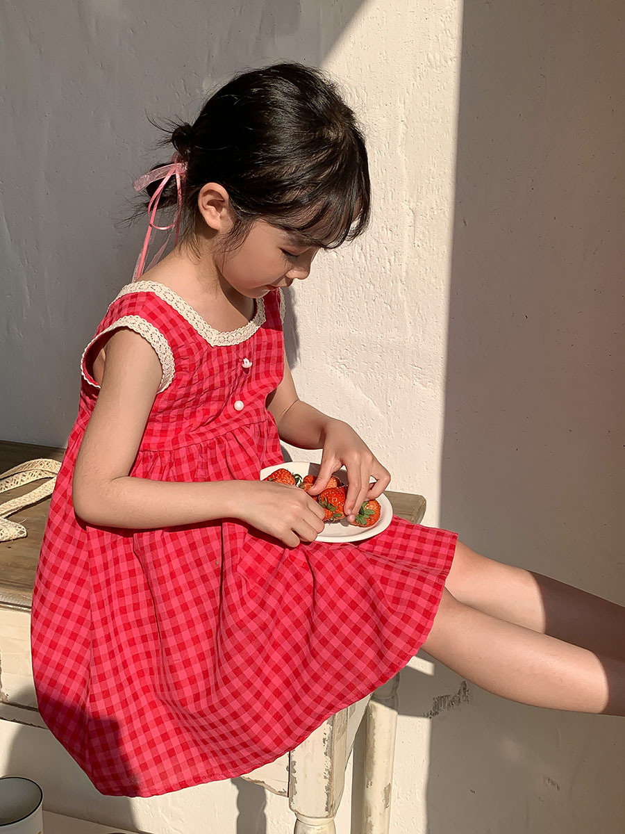 Baby Girl Korean Style Plaid Sleeveless Vest Dress 2025 Summer Kidsren's New Loose Backless Dress Princess Dress