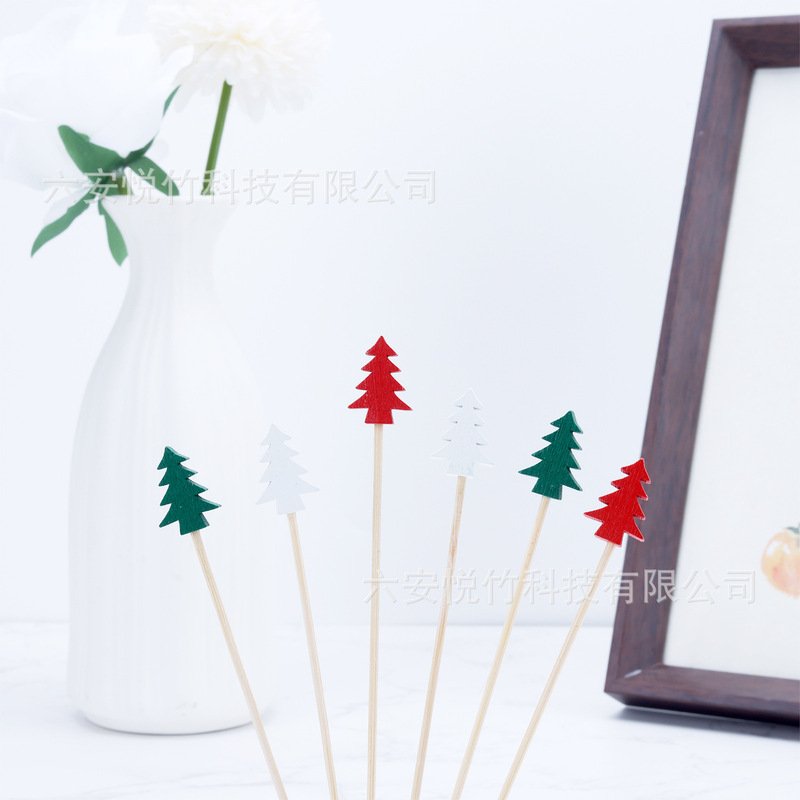 かわいい松の木クリスマスフルーツピック使い捨てクリエイティブ竹ピックカラフルなクリスマスツリーカクテルデコレーションピックデザート|undefined