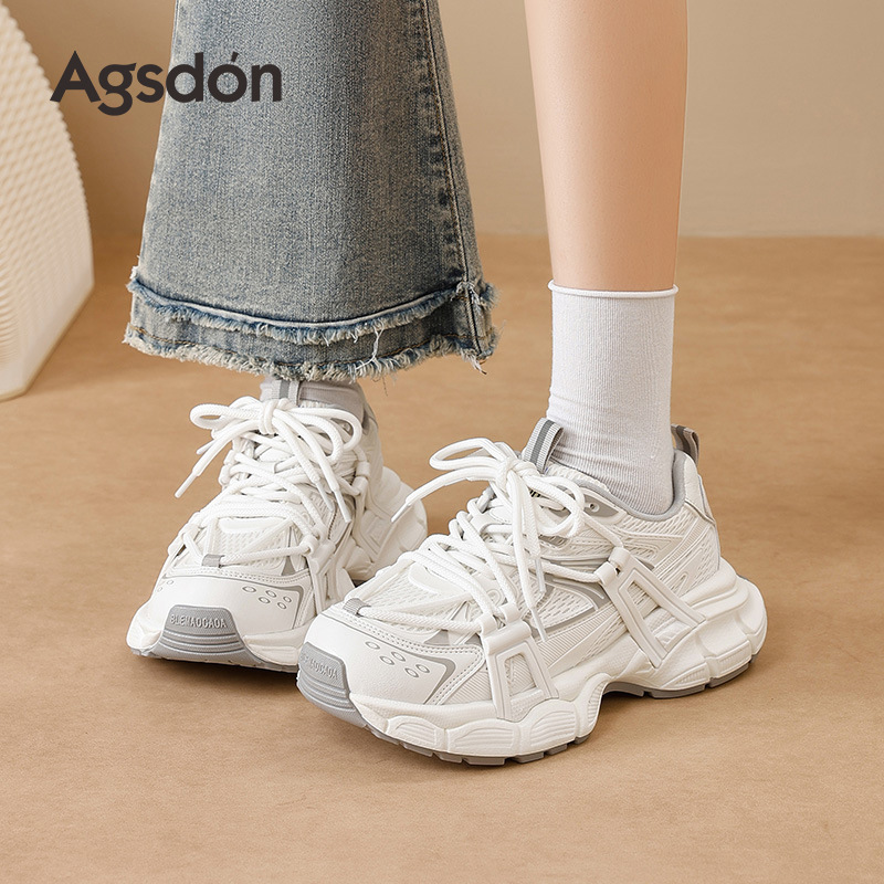 Augustion zapatos de papá de suela gruesa para mujer 2025 nuevo estilo de malla de verano ligero ocio deportes pequeños zapatos blancos marea ins