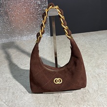 明星网红同款女包25K小香风大菱格纹嬉皮hobo腋下包粗链条单肩包