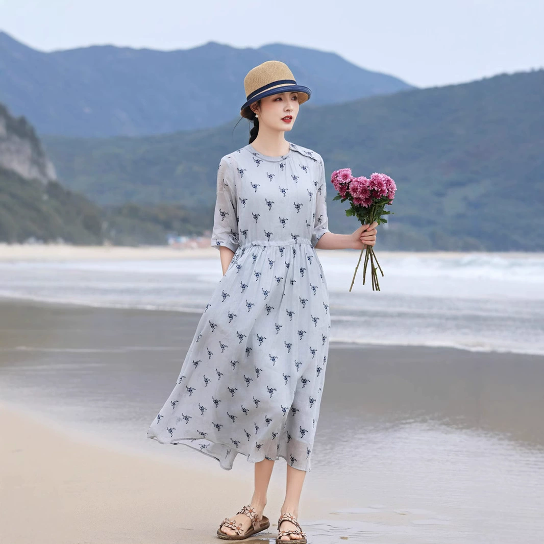 2025 весна-лето новый оригинальный дизайн Рами свободный большой размер, элегантное платье с литературным принтом