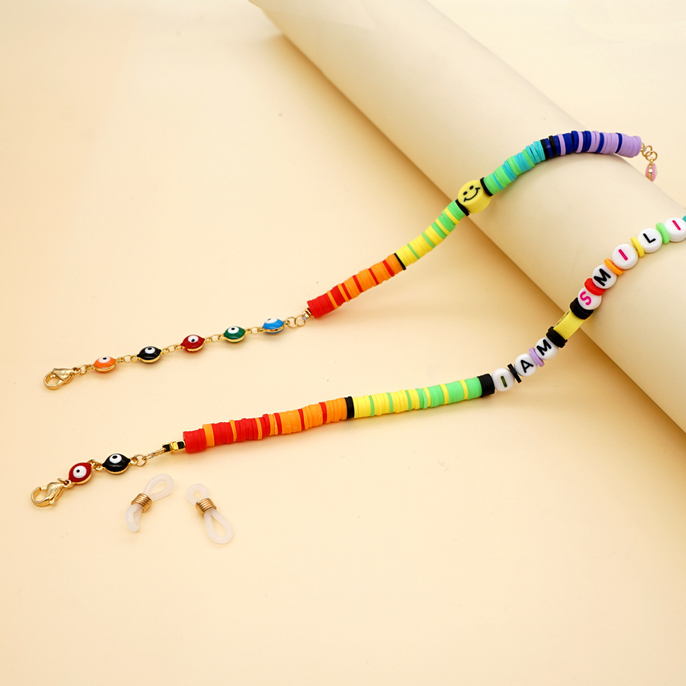 fashion popular letter mask chain eye lanyard nonslip glasses chain colorful soft pottery smiley face necklacepicture6
