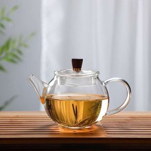 玻璃茶壶高硼硅木顶珠家用花茶壶小容量 功夫茶具 泡茶壶