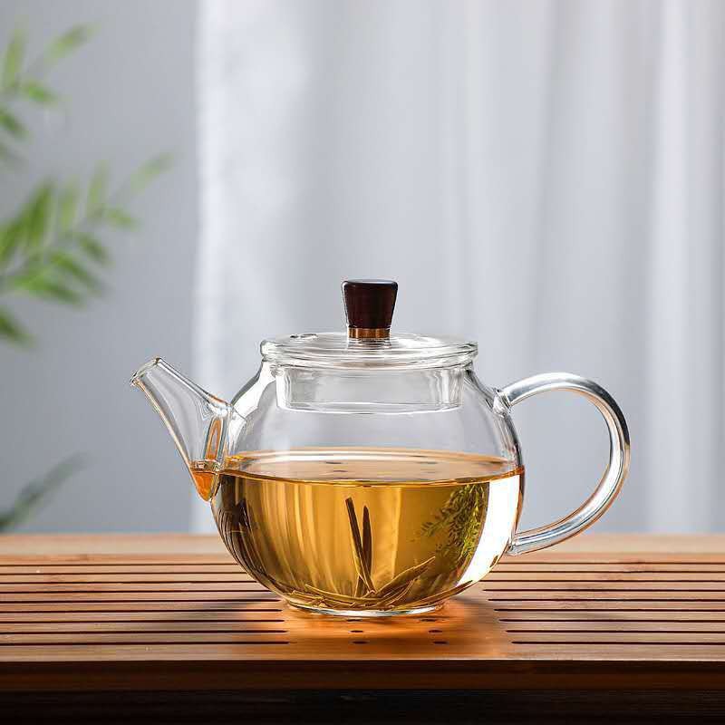 玻璃茶壶高硼硅木顶珠家用花茶壶小容量 功夫茶具 泡茶壶
