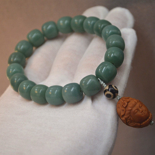 12*11m barrel bead green bodhi root bracelet Men's Olive Guanyin Maitreya Pendant Bodhi Bracelet jewelry gift