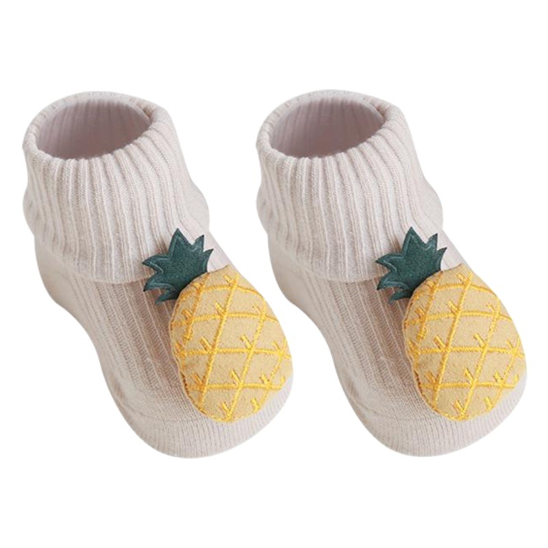 Calcetines para niños primavera y otoño dibujos animados fruta doble aguja bebé calcetines de algodón bebé antideslizante calcetines de piso cabeza de costura hecha a mano al por mayor