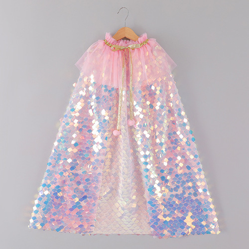 Glitter sequin cloak  new girls Halloween mermaid dress shiny cloak girl going out cloak
