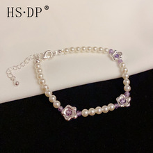 紫色花朵玻璃珠手链小众时尚简约设计感温柔百搭手饰饰品源头厂家