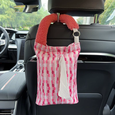 Car tissue box/set: tissue bag, hanging type, high-end tissue - pink-fabric-hanging-tissue-bag