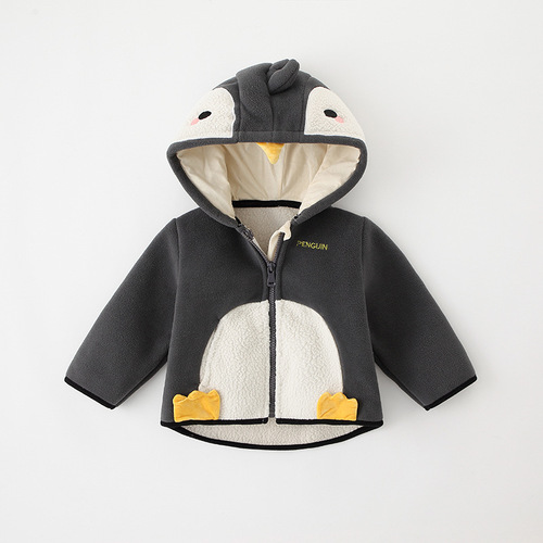 Girls' polar fleece coats, boys' coats, autumn and winter clothes, children's fleece hooded tops, baby clothes, cross-border