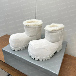 现货25秋冬跨境新套筒增高大头欧美雪地靴男女同款皮毛一体雪地靴