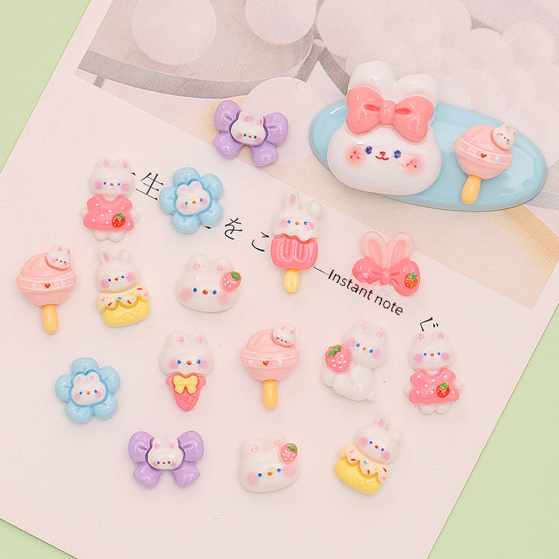diy Nail Art Mini Resin Cute Cartoon Jewelry Rabbit Flower Patch Nail Sticker Red Riding Book Same Style Accessories