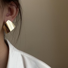 铜镀18K真金欧美几何方片大耳环女夸张个性小众设计高级感耳饰品