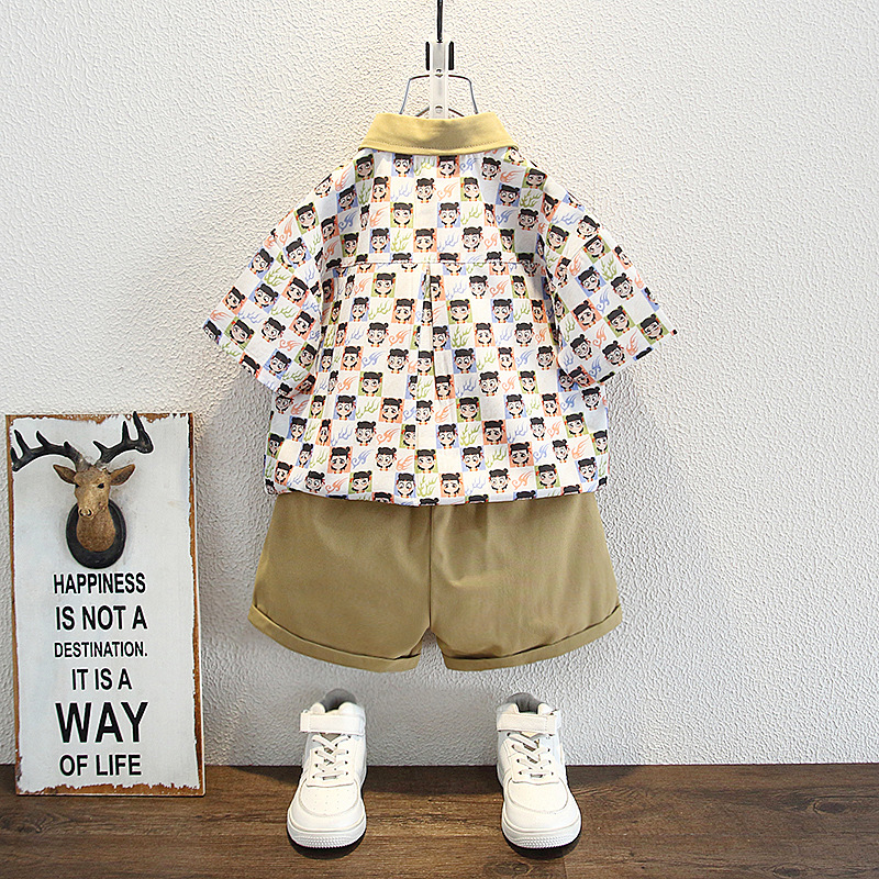 8128 camisa para niños traje de manga corta 2025 nuevo niño verano casual delgado solapa de dos piezas bebé fresco