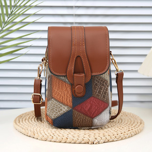 Ladies bags personality contrasting color diamond crossbody mobile phone bag fashionable retro style women's belt buckle coin wallet