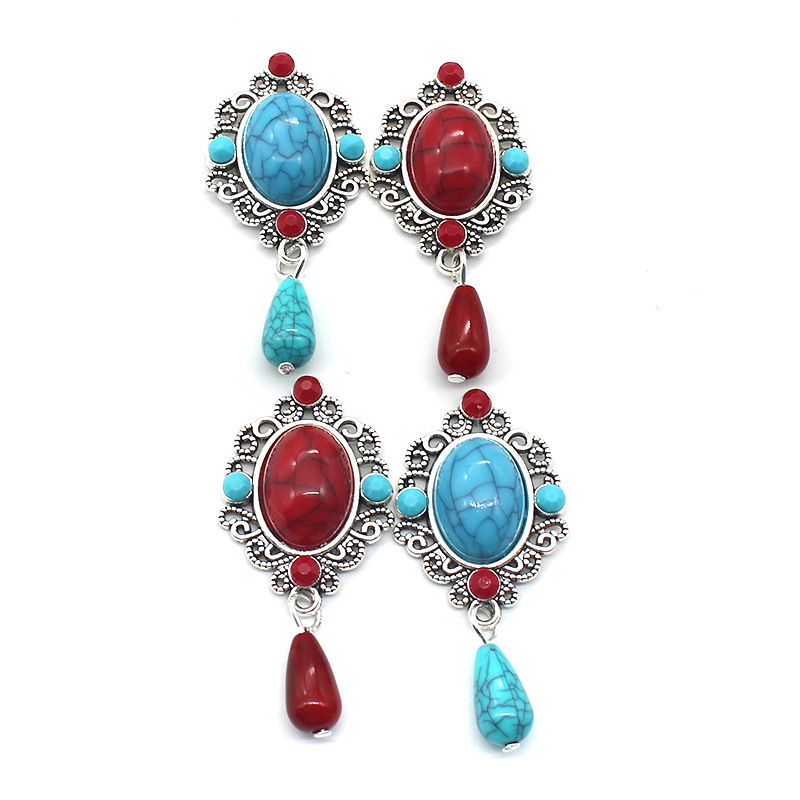 25*54mm Xizang-Style Alloy Hollow-Out Accessory Turquoise Water Drop Pendant DIY Ethnic Style Accessory 25*54mm Xizang-Style Alloy Hollow-Out Accessory Turquoise Water Drop Pendant DIY Ethnic Style Accessory