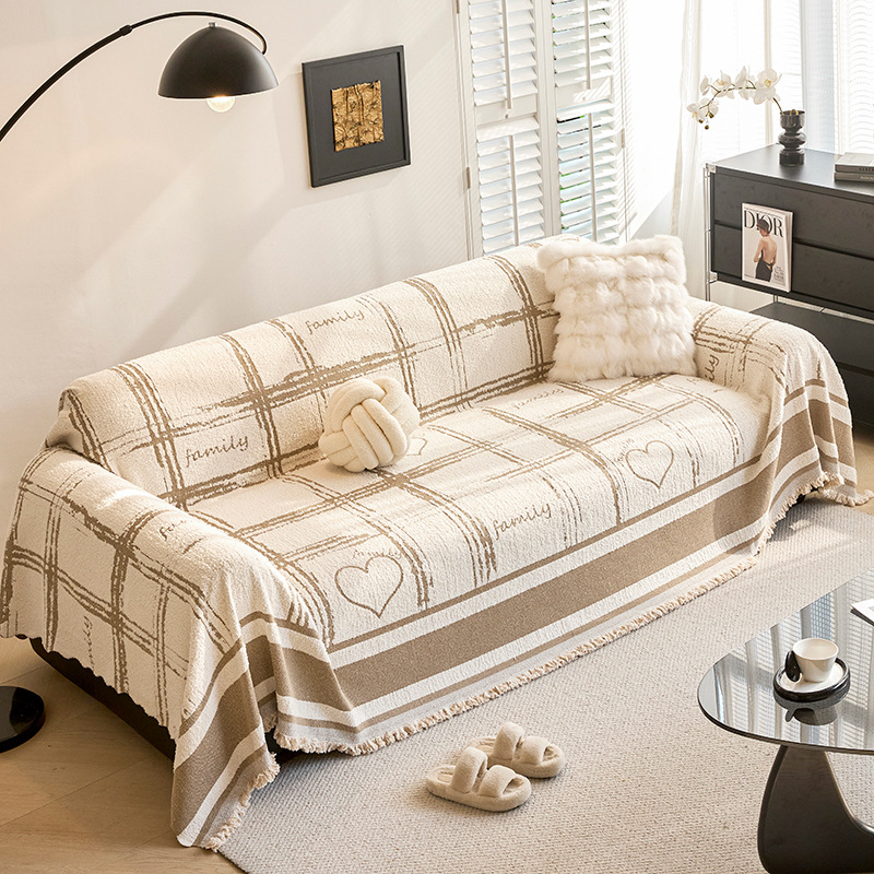 Líneas simples de cordero sofá cubierta tela de peluche toalla de sofá antideslizante anti-sucio anti-gato agarrar una pieza de cubierta completa