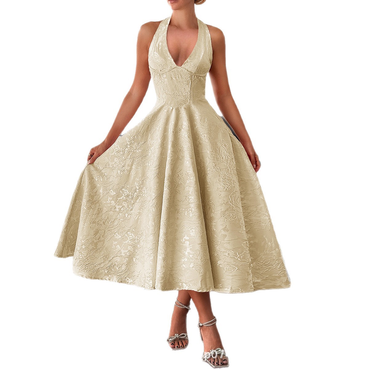 Women's Clothing Women's High-End Halter Neck Evening Gown European American Style Long Dress Autumn Winter Collection_ecoleips.com
