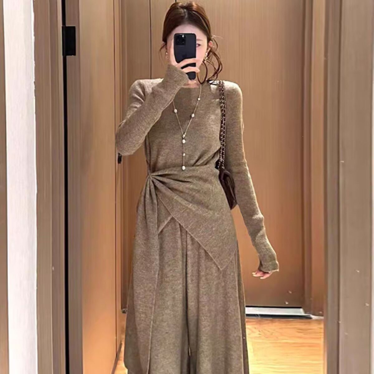 韩版气质时尚套装女2026冬季小众设计感洋气针织上衣阔腿裤两件套