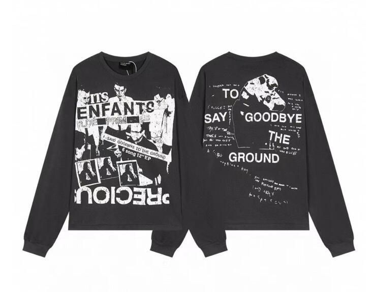 2024 New Melancholic Rich Second Generation Character Vintage Photo Print Loose Casual Round Neck Long Sleeve T-shirt_voghion.com