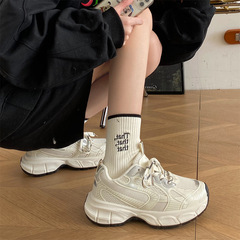 High-end thick-soled dad shoes for women 2023 new spring and autumn women's shoes versatile retro black sneakers