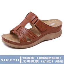 新款2025欧美 凉鞋女跨境车线妈妈鞋大码sandals坡跟拖鞋一件代发