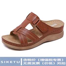 新款2025欧美 凉鞋女跨境车线妈妈鞋大码sandals坡跟拖鞋一件代发