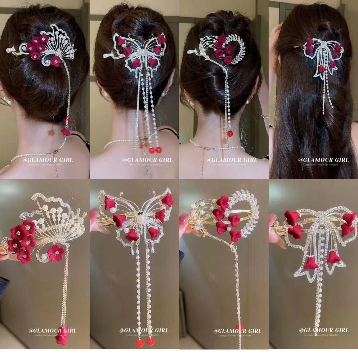 New-style Larkflower Fringe Twisted Hair Clip with High-End Aesthetic, Viral One-Sided Fastener, Exquisite Ancient Style Bridal Headpiece