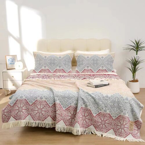 Export 4-layer jacquard tassel air conditioning blanket, cotton gauze cover blanket, logo order can be laid or used as a towel blanket