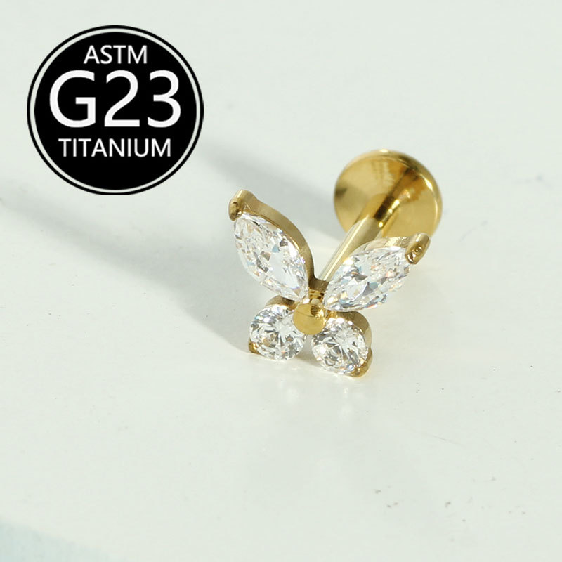 G23 Titanium Butterfly Earrings with Zircon Studs, 6-10mm Lip Piercing Studs, Light Luxury High-End detail image 7