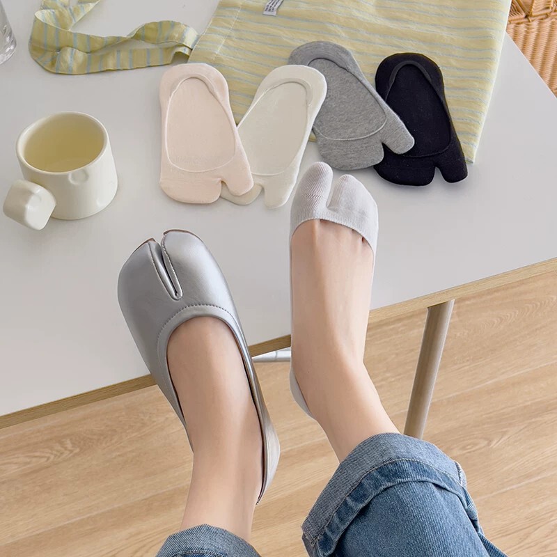 Split-Toe Socks for Spring and Summer, Thin Pure Cotton Double-Toe Socks for Women, Low-Cut Invisible Socks, Non-Slip, No-Slip Heel, Summer Boat Socks