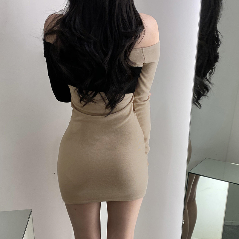 women s stitching strapless neckline dress nihaostyles clothing wholesale NSSSN75243