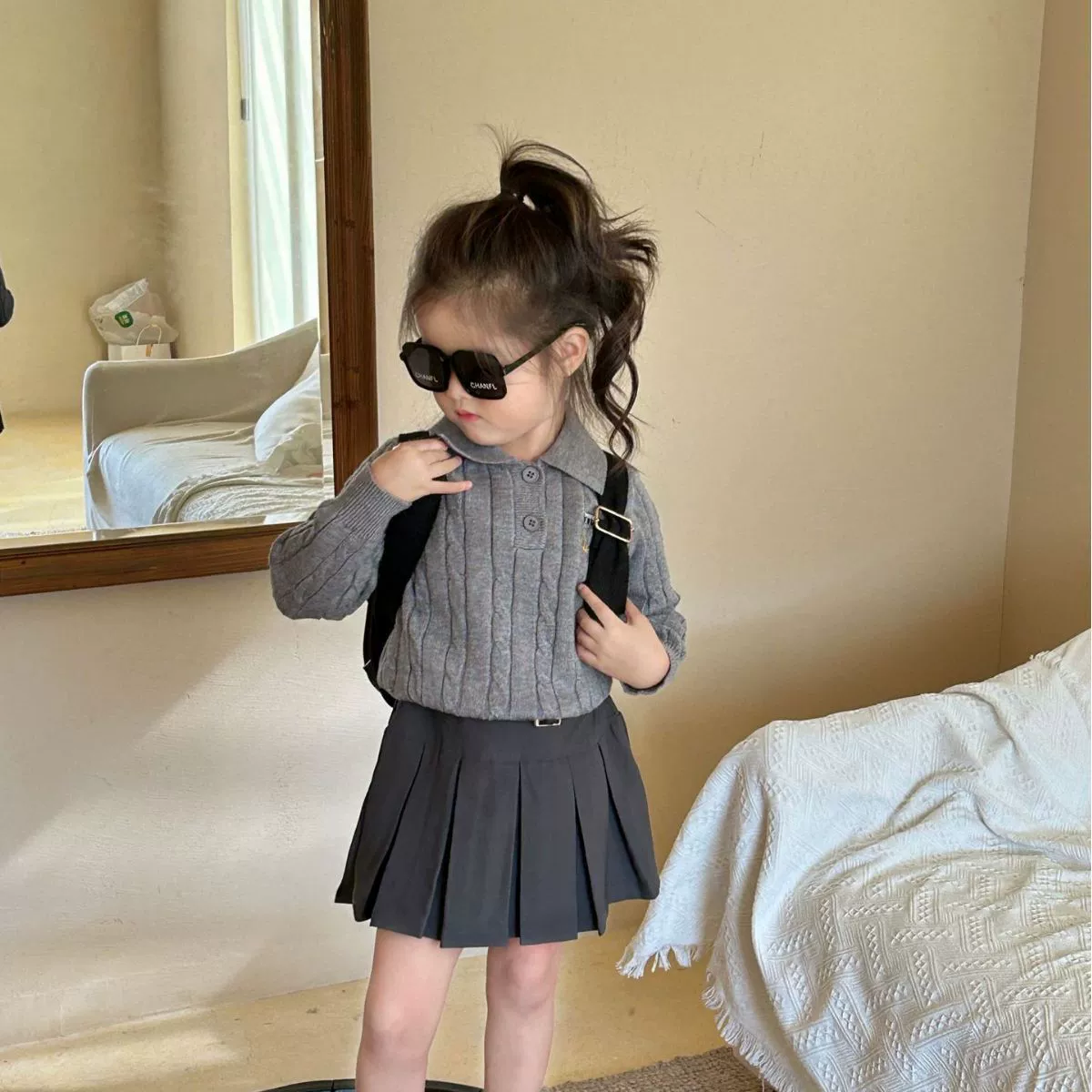 Свитер для девочек в стиле преппи, Осенний Детский свитер в западном стиле, свитер с лацканами в британском стиле, Модный повседневный однотонный пуловер