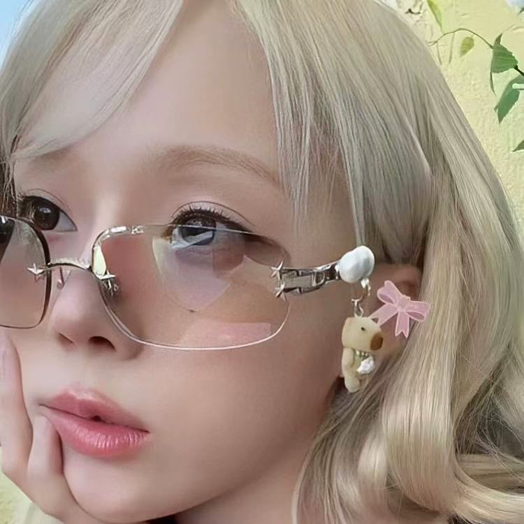 ジェニーと同じスタイルの女性用サングラス韓国版フレームレスハイエンドホットガールY2Kスターラインストーン装飾サングラス|undefined