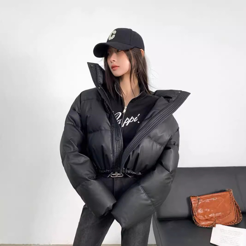 Down Jacket Women's Short White Duck Down Collar Winter New Korean Style Thickened PU Leather Bread Suit Small Jacket Down Jacket Women's Short White Duck Down Collar Winter New Korean Style Thickened PU Leather Bread Suit Small Jacket