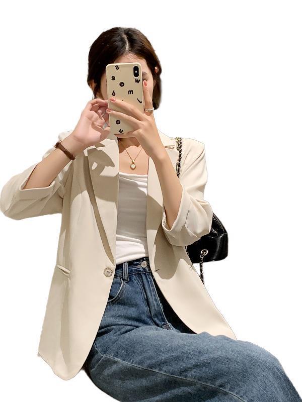 米色西装外套女小个子短款2025年款春夏季新款韩版感七分袖薄西服|undefined